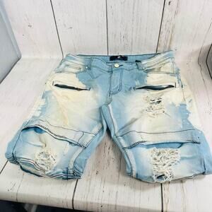 Focus Jeans Mens Blue Denim White Bleached Distressed 36W/32L
